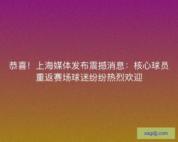 恭喜！上海媒体发布震撼消息：核心球员重返赛场球迷纷纷热烈欢迎